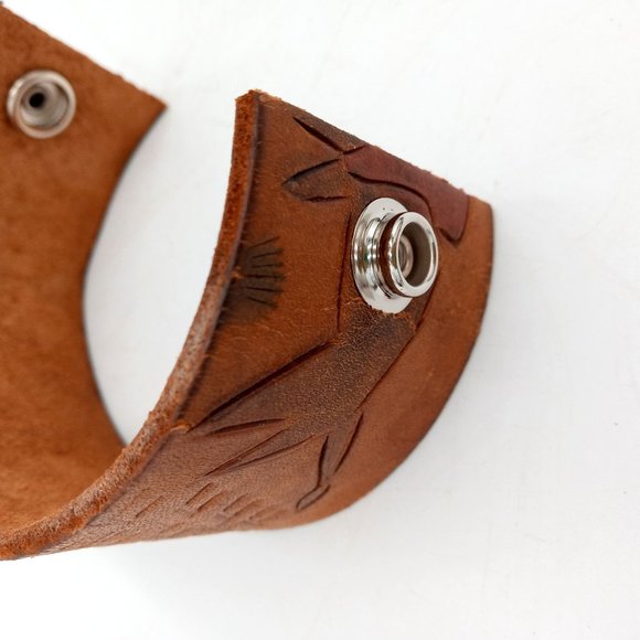 Vintage Leather Cuff Bracelet Western Rockabilly Lin Turquoise Teepee Distressed - Picture 9 of 11